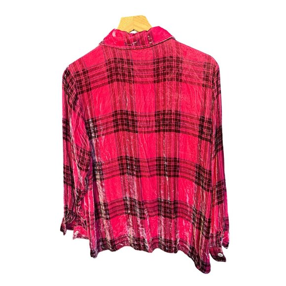 Surroundings Womens Pink Plaid Button-Up Shirt PL Velvet Long Sleeve - Picture 4 of 4